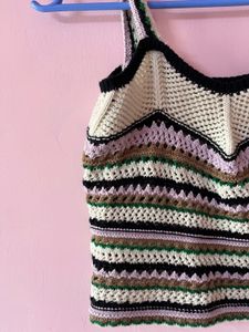 NStriped Crochet Tank Top With Free Black And Wh
