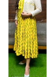 Party Wear Cotton Ankle length Kurti/ Gown with Sc