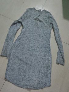Grey Long Sleeve Mini Dress