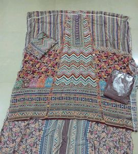 Floral Maroon Multi Colour Muslin Material