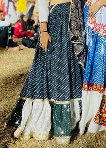 Elegant Black Mirror Work Chaniya Choli with White