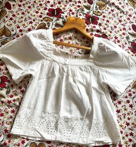 White Square Neck Top