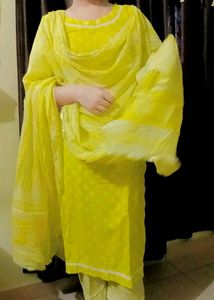 Yellow Kurta Pant With Dupatta Set