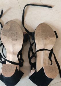 Elegant Black Suede Lace-Up Sandals