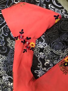 Pink Embroidered Belled Sleeves Top