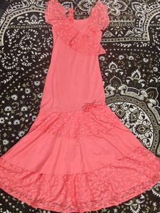 Elegant Coral Lace Dress
