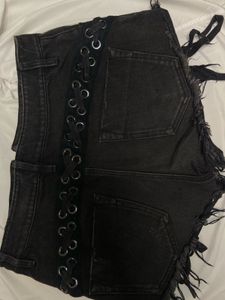 Black Distressed Denim Shorts