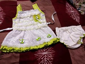 Infant Dress & Bloomer Set - White & Green