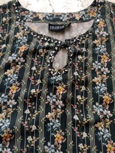 Floral Striped Dress - Puff Sleeves