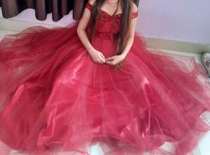 Red Sequin Off-Shoulder Gown