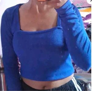 Blue Long Sleeve Crop Top
