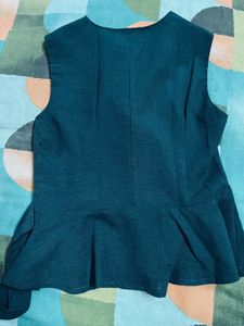 Women Green Sleeveless Waist Coat Style Top
