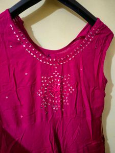 Magenta Mirror Work Kurta