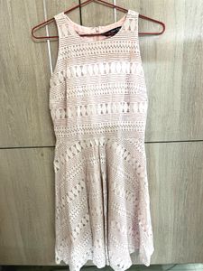 Pastel Pink Geometric Lace Fit & Flare Dress – All