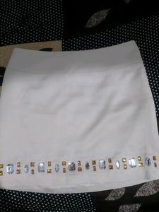 White Embellished Mini Skirt
