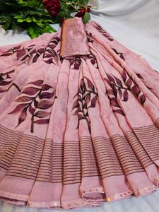 Elegant pink colour Floral Saree with blouse