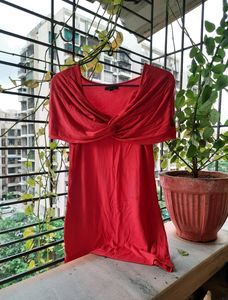 Red Unique Neck Top.