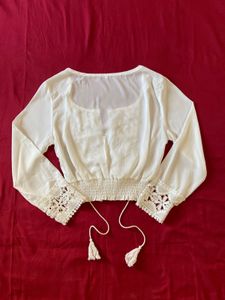 White Self Design Top