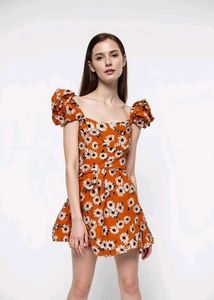 Daisy Print Puff Sleeve Mini Dress