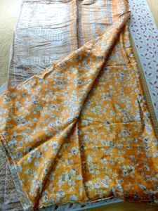 Golden yellow With Silver Silk Saree