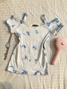 Blue Tie-Dye Cold Shoulder Top