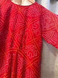 Red Bandhani Print Full Size Gown, Bust- 40/42