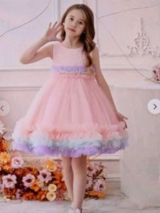 Kids Princess Birthday Party Wear Frock With Frill