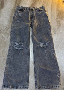 Ribbed Grey Straight Fit Jeans.SIZE-32-34.