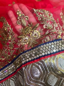 Red Embroidered Lehenga With White Dupatta