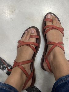 Rust Strappy Flat Sandals Westside