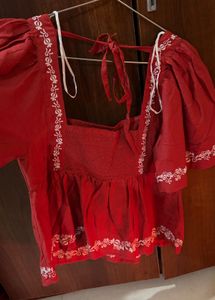 Red Embroidered Top
