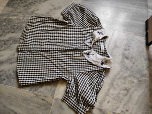 Zara Girls Gingham Embroidered Collar Top