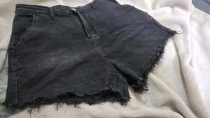 Black Denim Frayed Hem Shorts