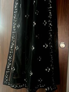 Black+Silver Sequins Lehenga, Choli &amp; Dupatta