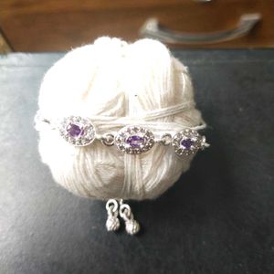 Pure Silver Blue CZ Stone Adjustable Hand Bracelet