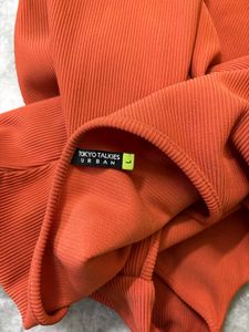 Orange Ribbed Bow-Front Bodycon Dress