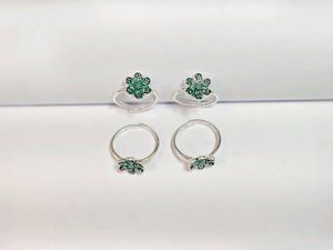Floral Toe Rings Pure Silver