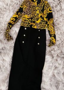 Yellow Black Midi Dress For Party Or Casual