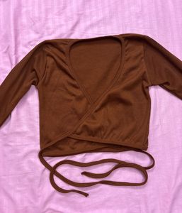 Brown V Crisscross Crop Top