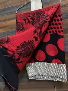 beautiful saree red and black shade flower print