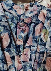 Falred Cute Leafprint Pink Blue Midi Dress