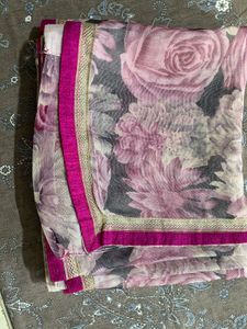 pink flower saree with blouse