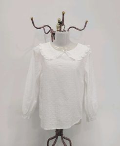 White Eyelet Ruffle Collar Blouse