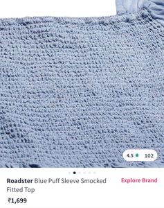 Blue Puff Sleeved Smocked Fitted Top By Roadster