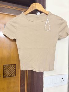 Casual Beige Ribbed T-Shirt