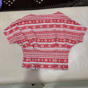Crop Top In White and Pink Colour