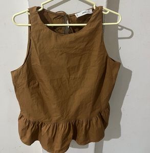 Mango Sleeveless Peplum Blouse Classic Round Neck