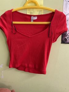 Red Ribbed Crop Top