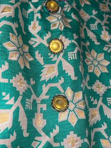 Green Floral golden Print Stylish Dress