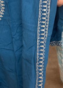 Teal Blue Silver Embroidered Kurta Set